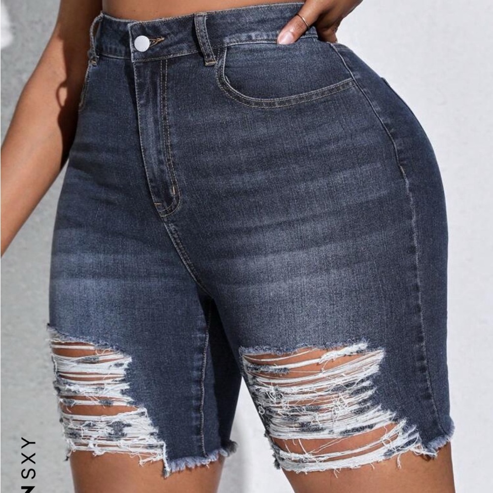 Distressed Denim Shorts Chewed Hem Plus Size